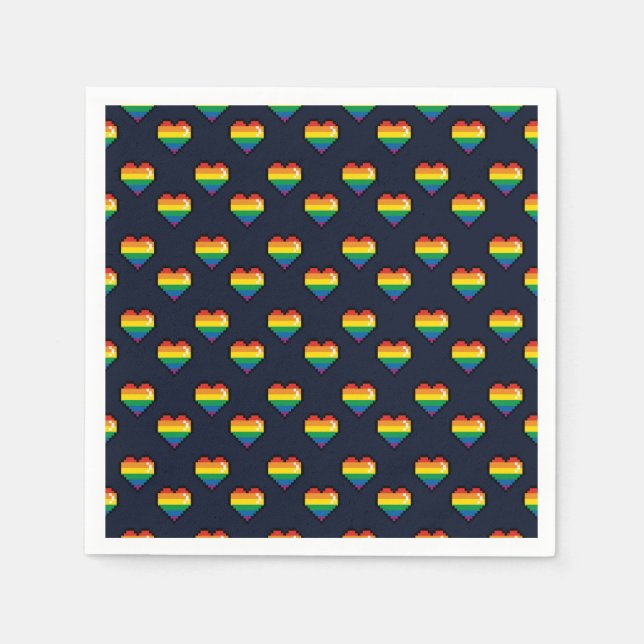 Rainbow 8 Bit Heart Pattern Napkin (Front)
