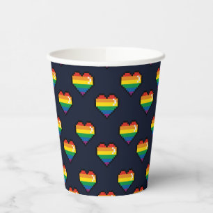 Rainbow 8 Bit Heart Pattern Paper Cups