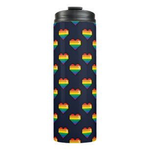 Rainbow 8 Bit Heart Pattern Thermal Tumbler