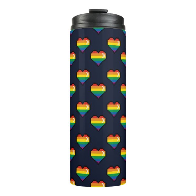 Rainbow 8 Bit Heart Pattern Thermal Tumbler (Front)