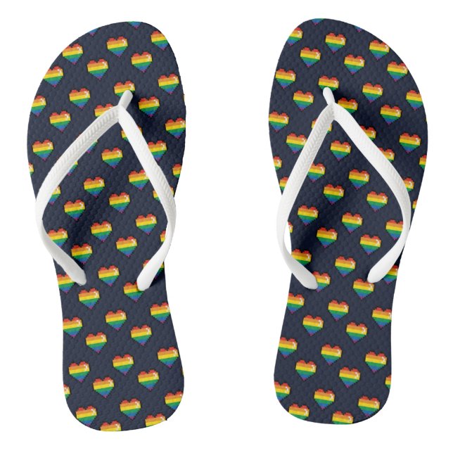 Rainbow 8 Bit Heart Pattern Thongs (Footbed)