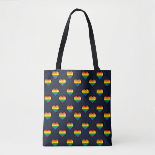Rainbow 8 Bit Heart Pattern Tote Bag