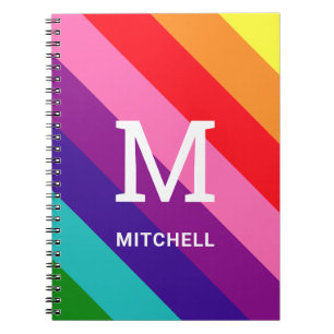 Rainbow 8 Stripe Monogram Name Pride Notebook