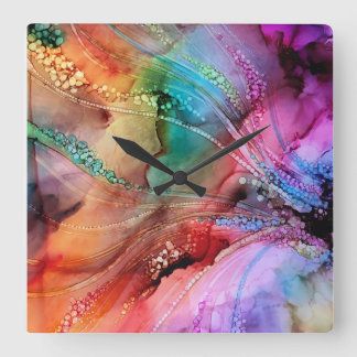 Rainbow Abstract Alcohol Ink Clock