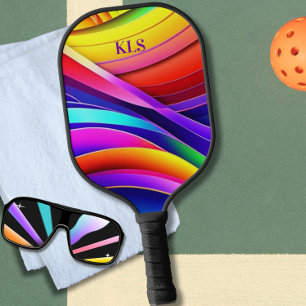 Rainbow Abstract Art Monogram Pickleball Paddle