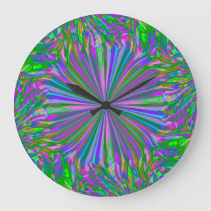 Rainbow Abstract Liquid Fluid Art by Heva Weva Large Clock