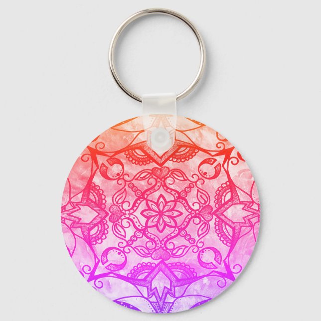 Rainbow Abstract Mandala Key Ring (Front)