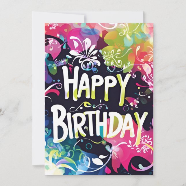 Rainbow Abstract on Black Birthday Invitation (Front)