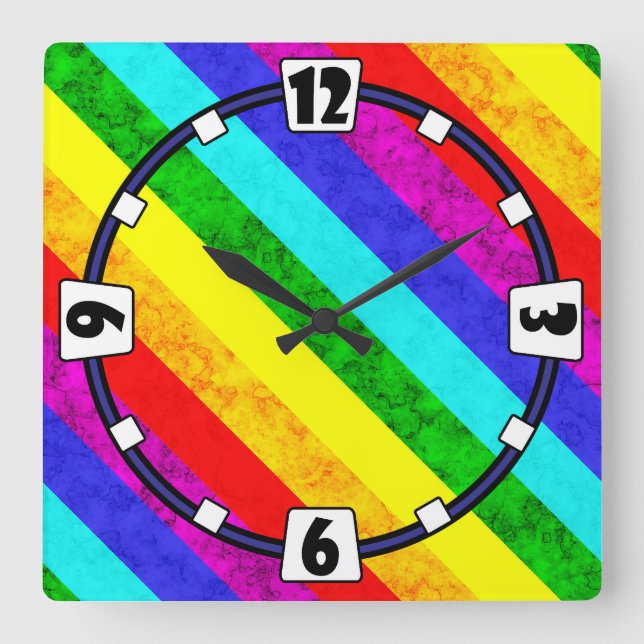 Rainbow abstract pattern square wall clock (Front)