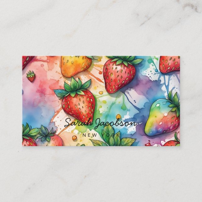 Rainbow Abstract Strawberries Business Card (Front)
