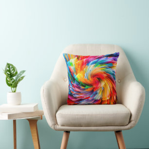 Rainbow Abstract Vibrant Swirl Modern Cushion