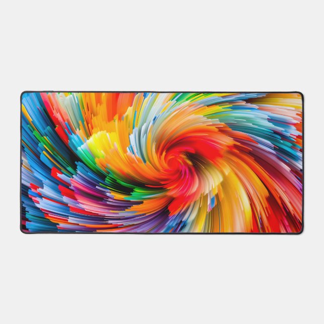 Rainbow Abstract Vibrant Swirl Modern Desk Mat (Front)