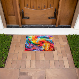 Rainbow Abstract Vibrant Swirl Modern Doormat