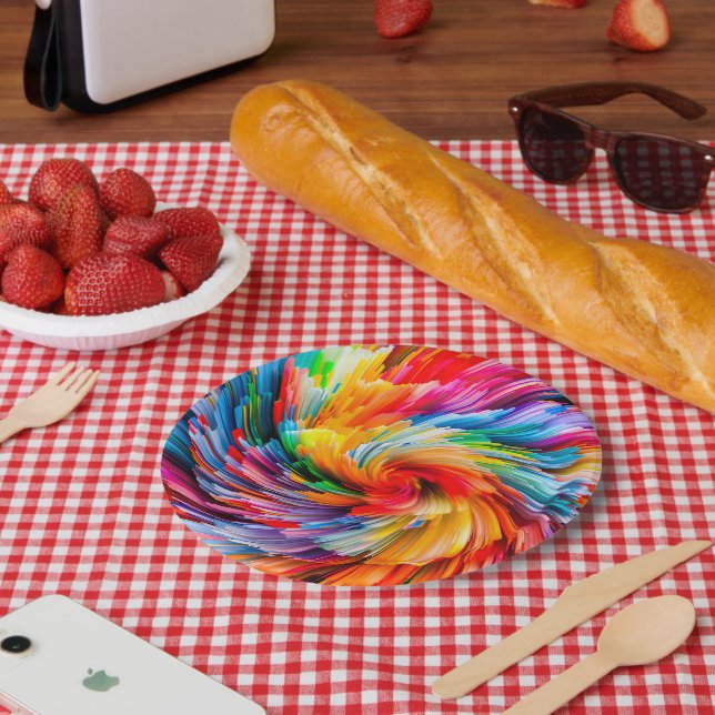 Rainbow Abstract Vibrant Swirl Modern Paper Plate (Picnic)