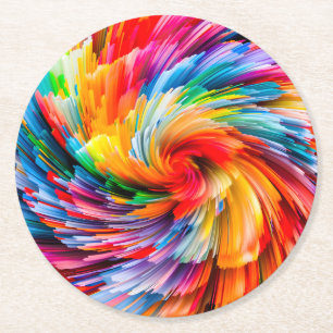 Rainbow Abstract Vibrant Swirl Modern Round Paper Coaster