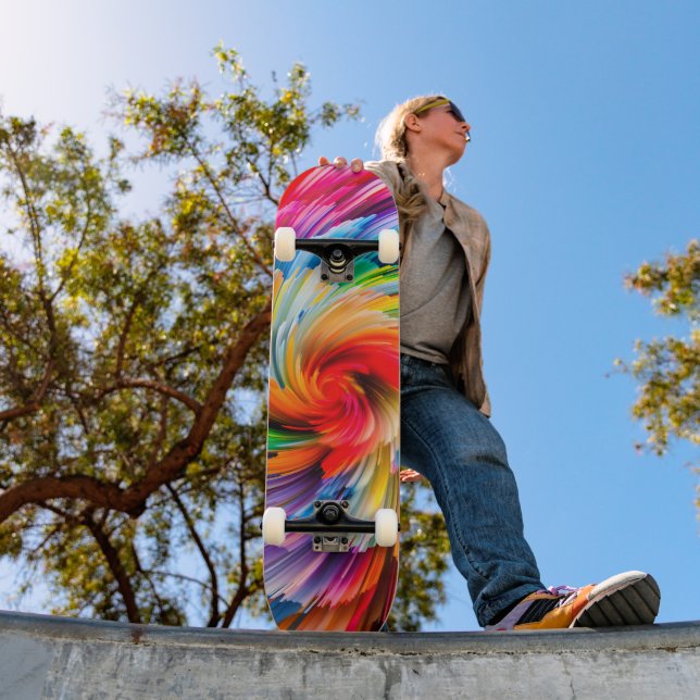 Rainbow Abstract Vibrant Swirl Modern Skateboard (Outdoor 1)