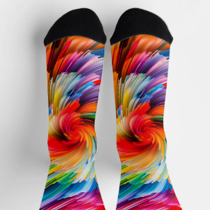 Rainbow Abstract Vibrant Swirl Modern Socks