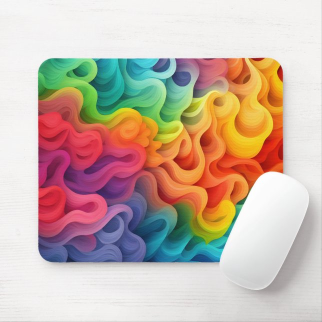 Rainbow Abstract Waves Mouse Pad (With Mouse)