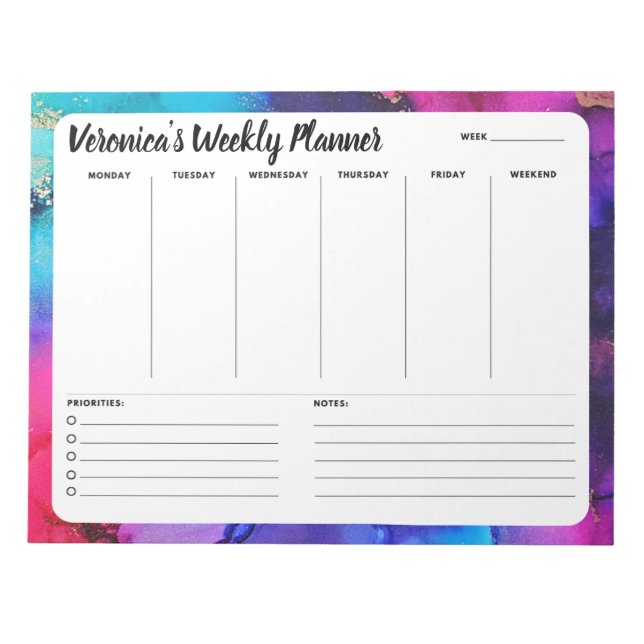 Rainbow Abstract Weekly To Do List Notepad Planner (Front)