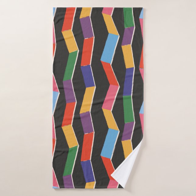 Rainbow abstract zig zag seamless pattern,hand pai bath towel (Bath Towel)