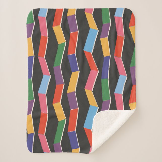 Rainbow abstract zig zag seamless pattern,hand pai sherpa blanket (Front)