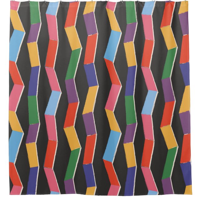 Rainbow abstract zig zag seamless pattern,hand pai shower curtain (Front)