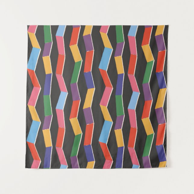 Rainbow abstract zig zag seamless pattern,hand pai tapestry (Front)