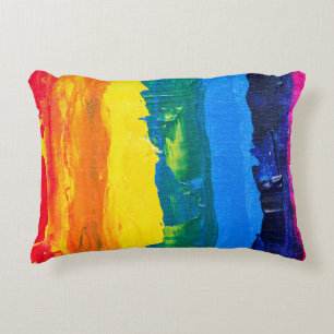 Rainbow Acrylic Painting Gay Colours Pride Flag Da Decorative Cushion