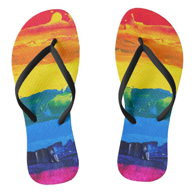 Rainbow Acrylic Painting Gay Colours Pride Flag Da Thongs (Footbed)