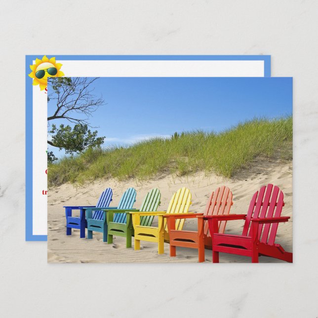 Rainbow Adirondack Beach Chairs Postcard (Front/Back)
