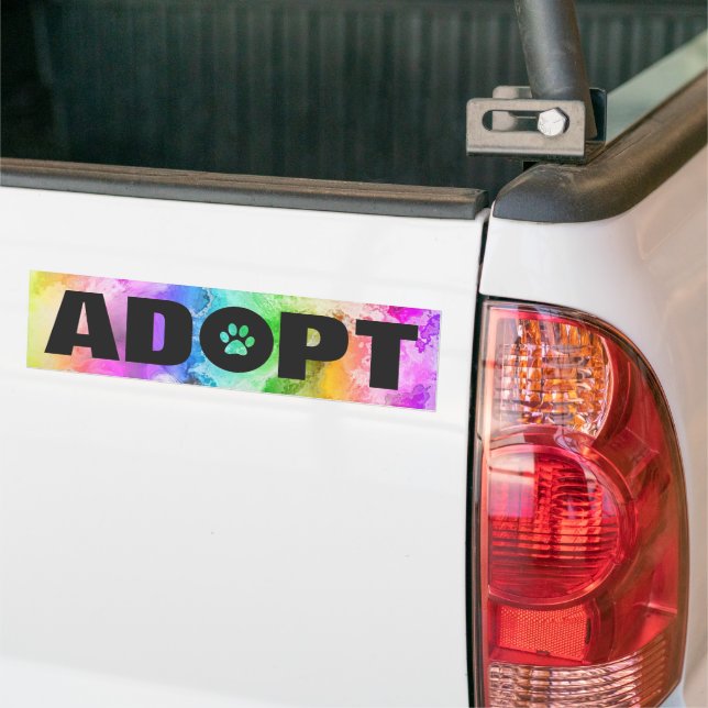 Rainbow Adopt Pawprint Bumper Sticker (On Truck)