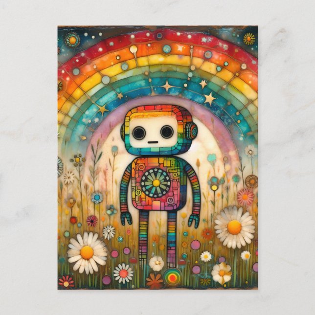 Rainbow Adorable Robot Postcard (Front)