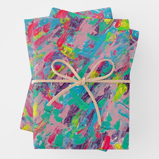 Rainbow Aesthetic Abstract Print Wrapping Paper Sheet (In situ)