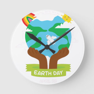 rainbow african Earth Day Round Clock