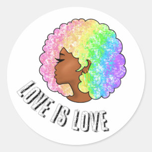 rainbow afro LGBTQ love is love pride black girl  Classic Round Sticker