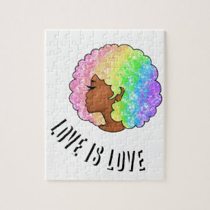 rainbow afro LGBTQ love is love pride black girl Jigsaw Puzzle
