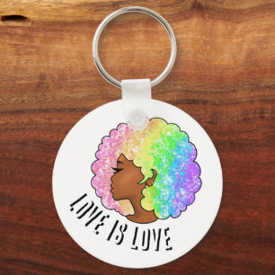 rainbow afro LGBTQ love is love pride black girl Key Ring