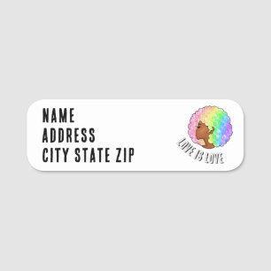 rainbow afro LGBTQ love is love pride black girl Name Tag