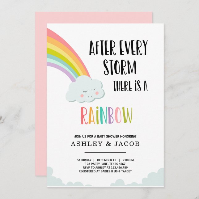 Rainbow After a Loss Girl Baby Shower Invitation (Front/Back)