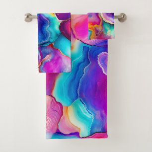 Rainbow Agate Colourful Abstract Geode Design Bath Towel Set