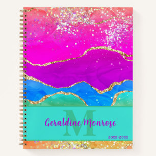 Rainbow Agate Gem Gold Glitter Notebook