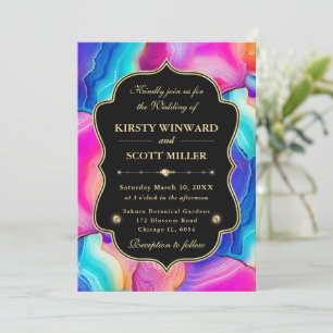 Rainbow Agate Geode with Black Frame Wedding Invitation