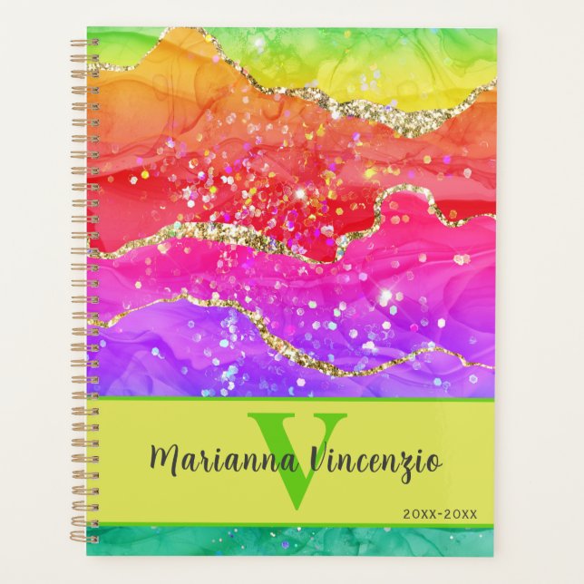 Rainbow Agate Glitter Marble Art Planner (Front)