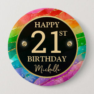 Rainbow Agate Gold Glitter Birthday Badge