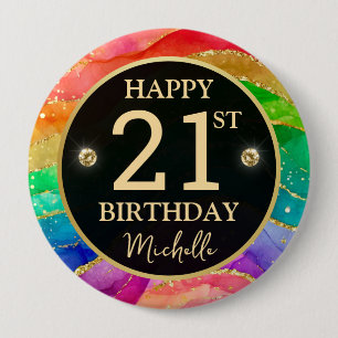 Rainbow Agate Gold Glitter Birthday Badge
