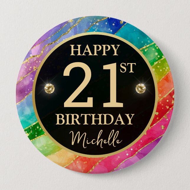 Rainbow Agate Gold Glitter Birthday Badge (Front)