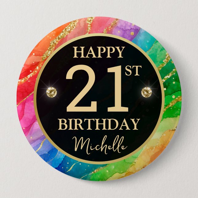 Rainbow Agate Gold Glitter Birthday Badge (Front)