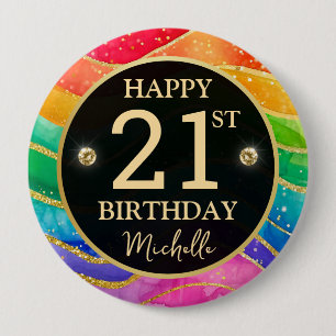 Rainbow Agate Gold Glitter Birthday Badge