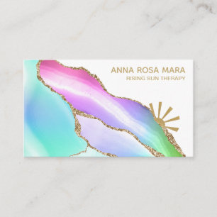 *~* Rainbow Agate Gold Glitter Vein Pastel White Business Card