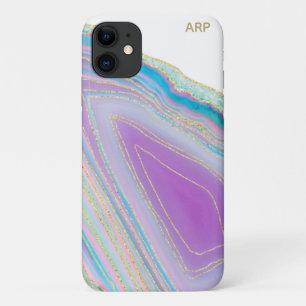 *~* Rainbow Agate Gold Glitter Veins Pastel iPhone 11 Case